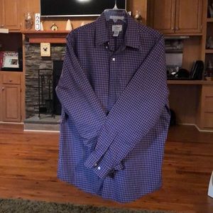 Purple dress shirt with white checks.